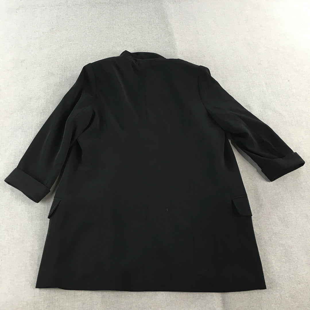 Woman Career Blazer Jacket Size M Black Collared Coat