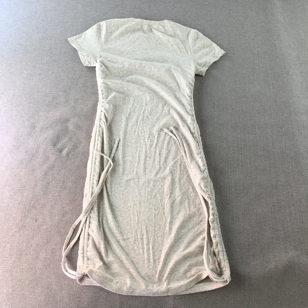 Thanne Womens Ruched Shirt Dress Size 6 Grey Mini Short Sleeve