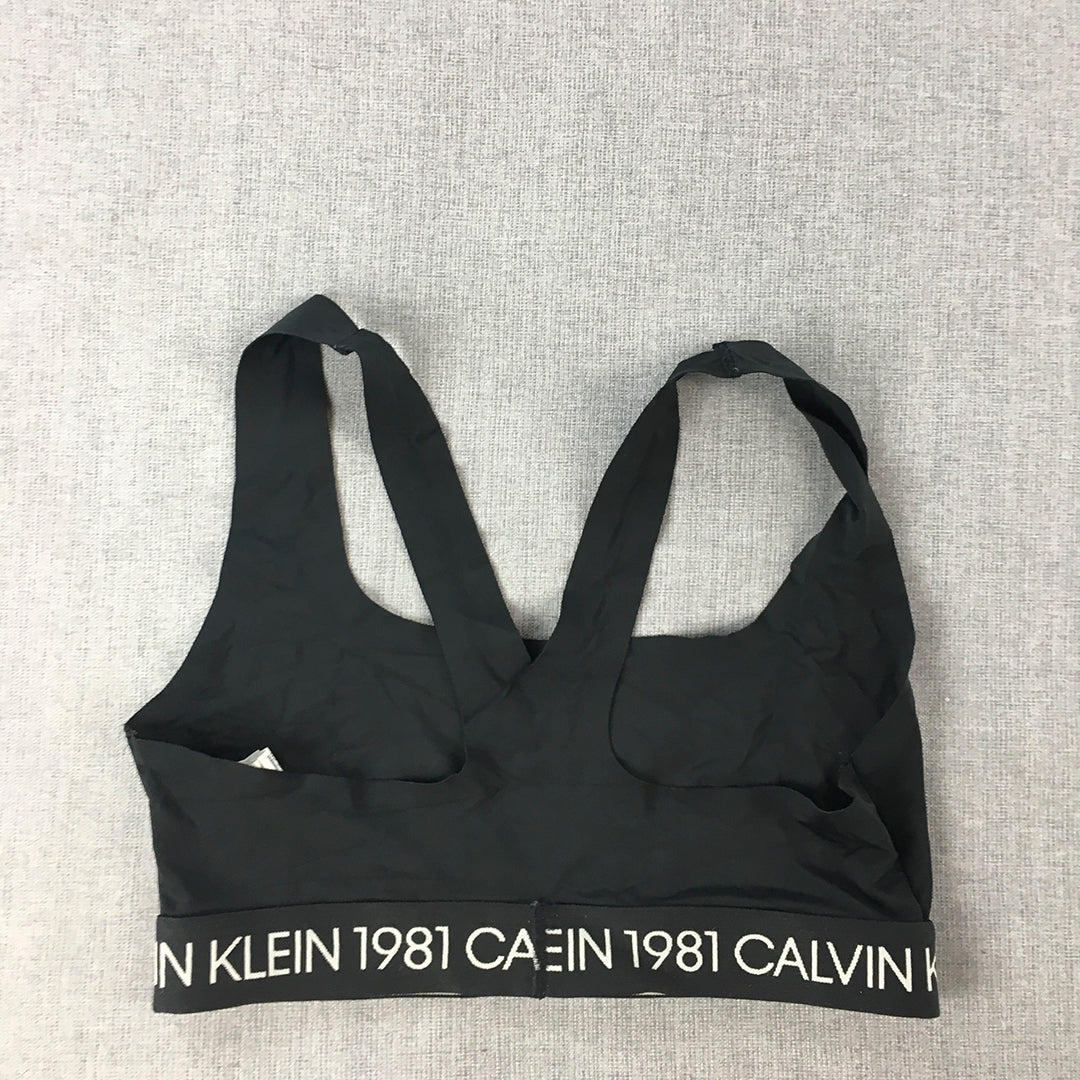 Calvin Klein Womens Sports Bra Size M Black Logo Sleeveless Cropped Top