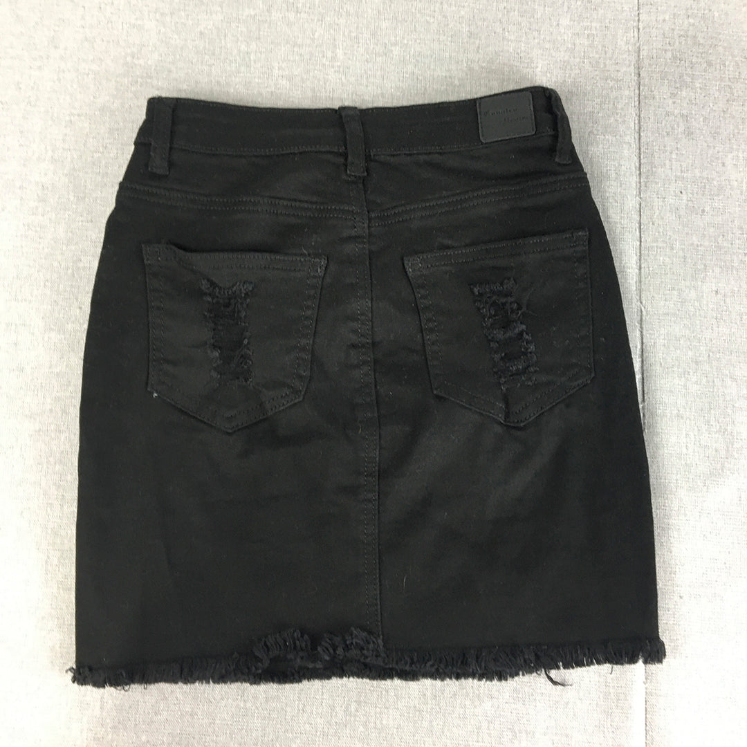 Country Denim Womens Skirt Size 6 Black Raw Hem Ripped Pockets Dark Wash