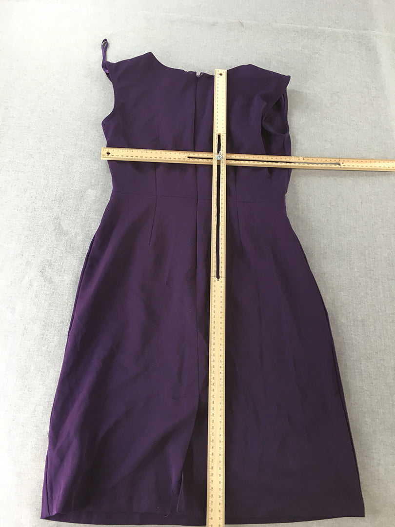 Olivia Matthews Womens Pencil Dress Size 6 Purple Midi Pleated Sleeveless