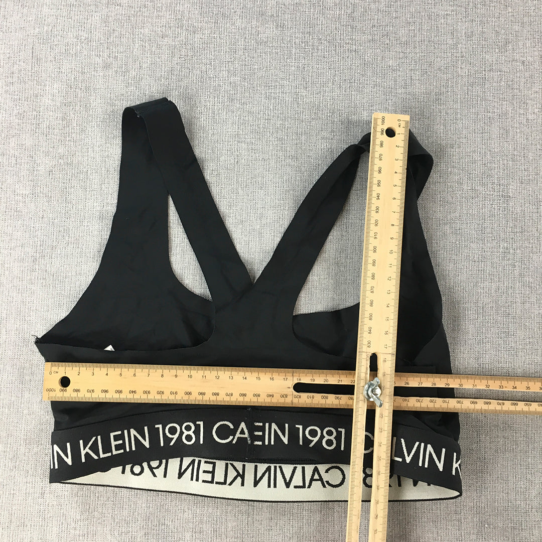 Calvin Klein Womens Sports Bra Size M Black Logo Sleeveless Cropped Top