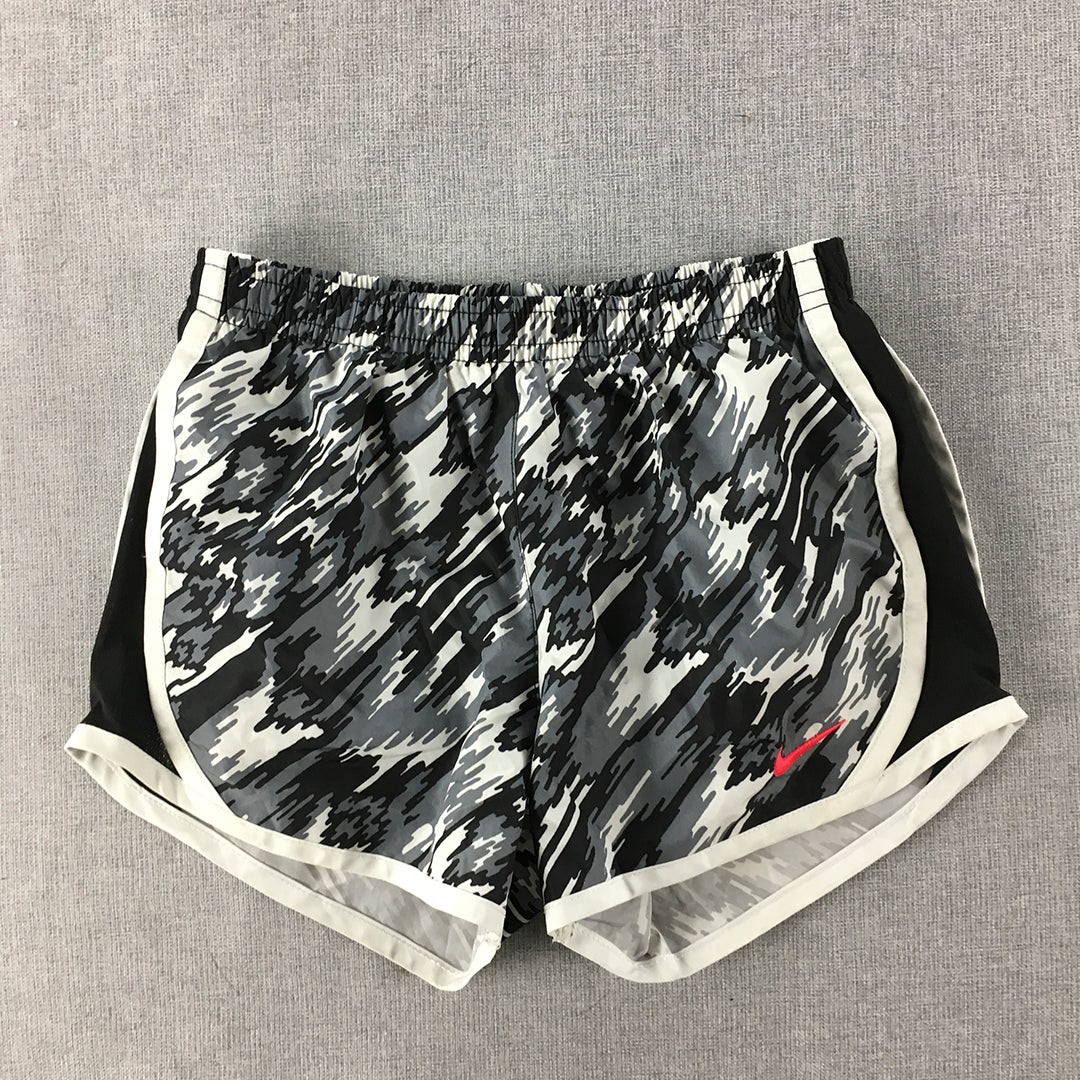 Nike Kids Girls Shorts Size 6 - 7 Years Black White Swoosh Logo Elastic Waist