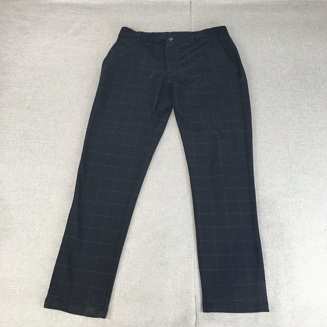 Zara Mens Dress Pants Size 31 Blue Checkered Eleastic Waist Formal