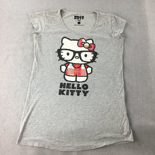 Hello Kitty Womens Shirt Dress Size L (12/14) Grey Logo Short Sleeve Mini