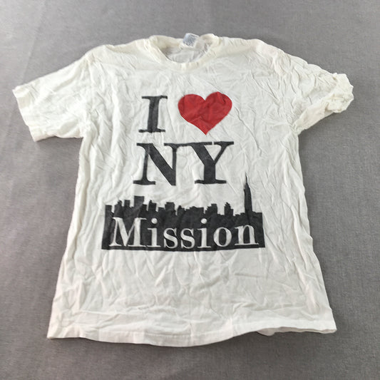 I Love New York T-Shirt Adult Size L White Short Sleeve Crew Neck Tee