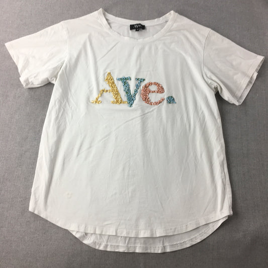 Ave Womens T-Shirt Size M White Logo Short Sleeve Round Neck Top