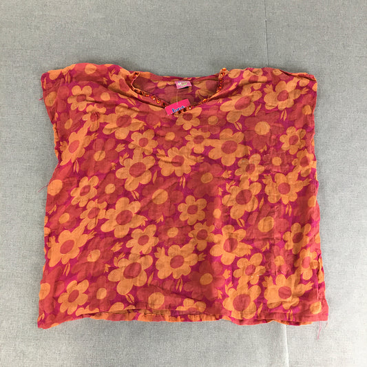 NEW Bondi Beach Babe Womens Top Size S Pink Orange Floral V-Neck Blouse