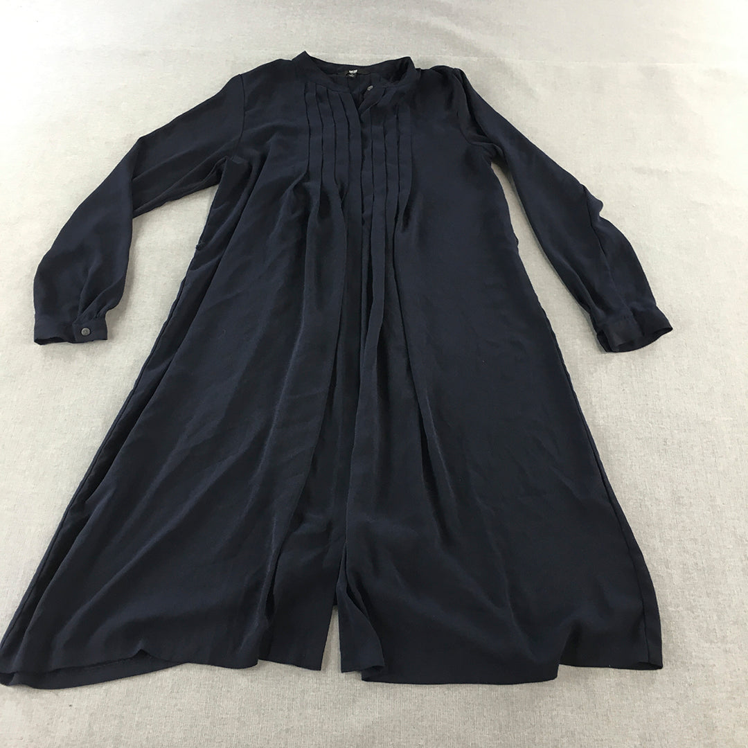 Uniqlo Womens A-Line Dress Size S Navy Blue Pleated Long Sleeve