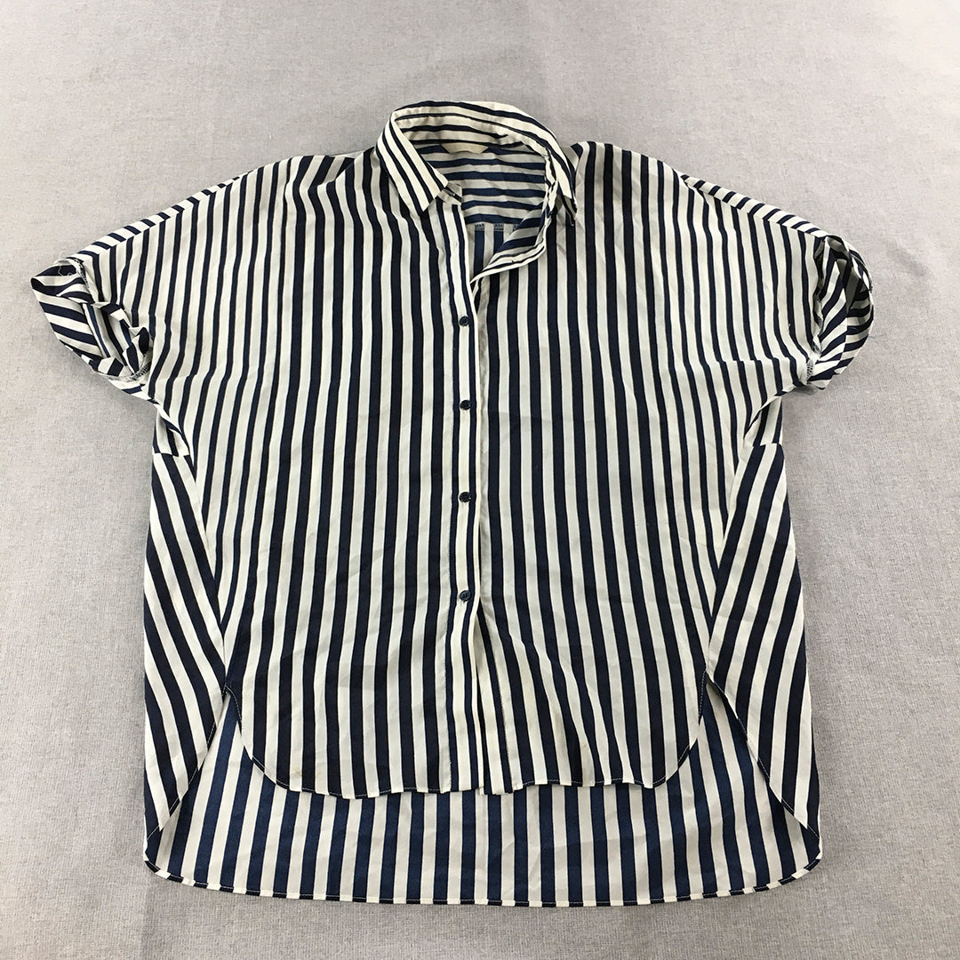 Lynn Womens Shirt Size L Blue White Striped Button-Up