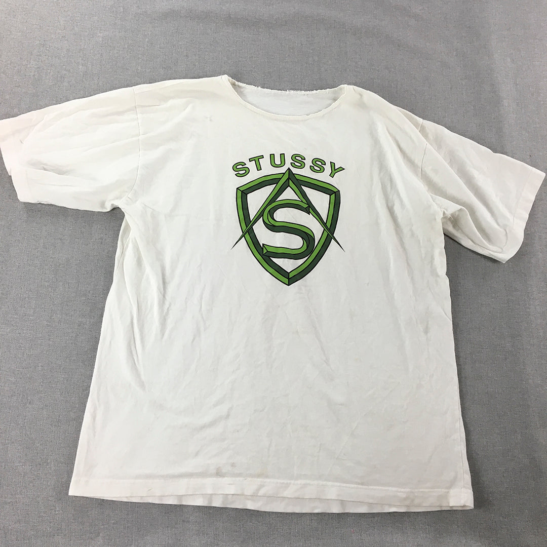 Vintage 90s Stussy Mens T-Shirt Size M White Freemason Logo Masonic RARE