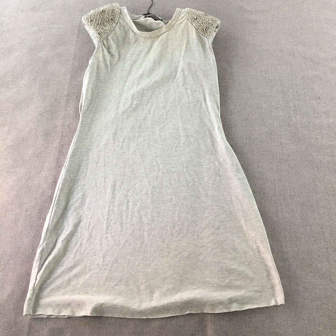 Indikah Womens Mini Dress Size 10 Grey Stretch Fabric Embellished