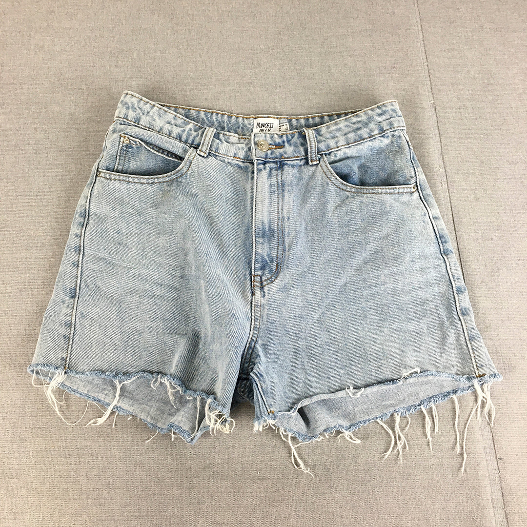 Princess Polly Womens Denim Shorts Size 10 Blue Light Wash Raw Hem