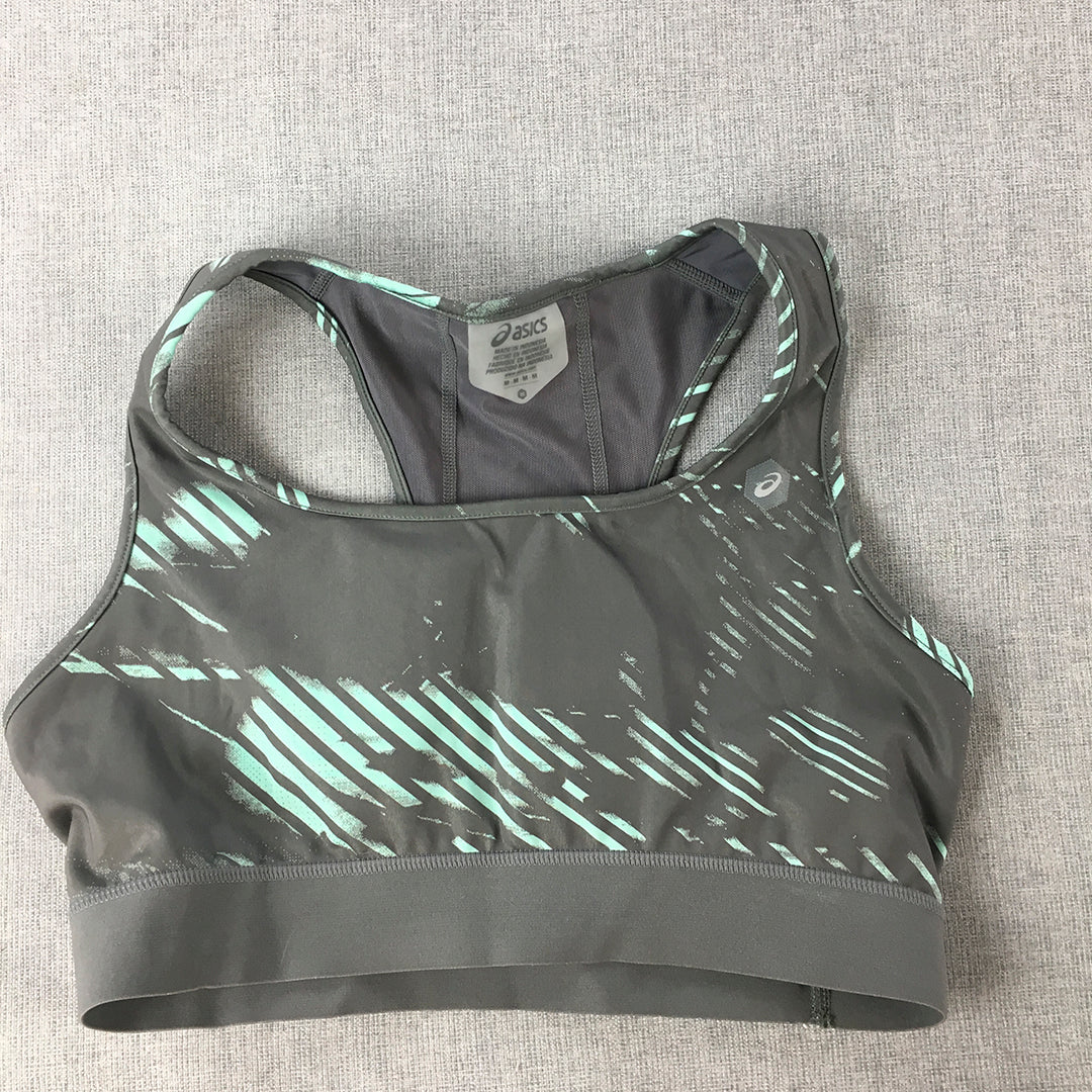 Asics Womens Sports Bra Size M Grey Blue Sleeveless Cropped Top