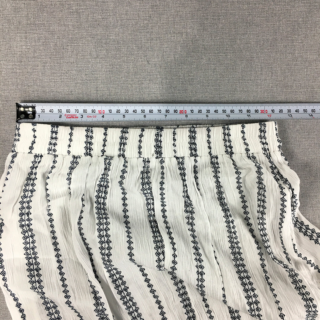 Valleygirl Womens Maxi Skirt Size 8 White Aztec Navajo Elastic Waist A-Line