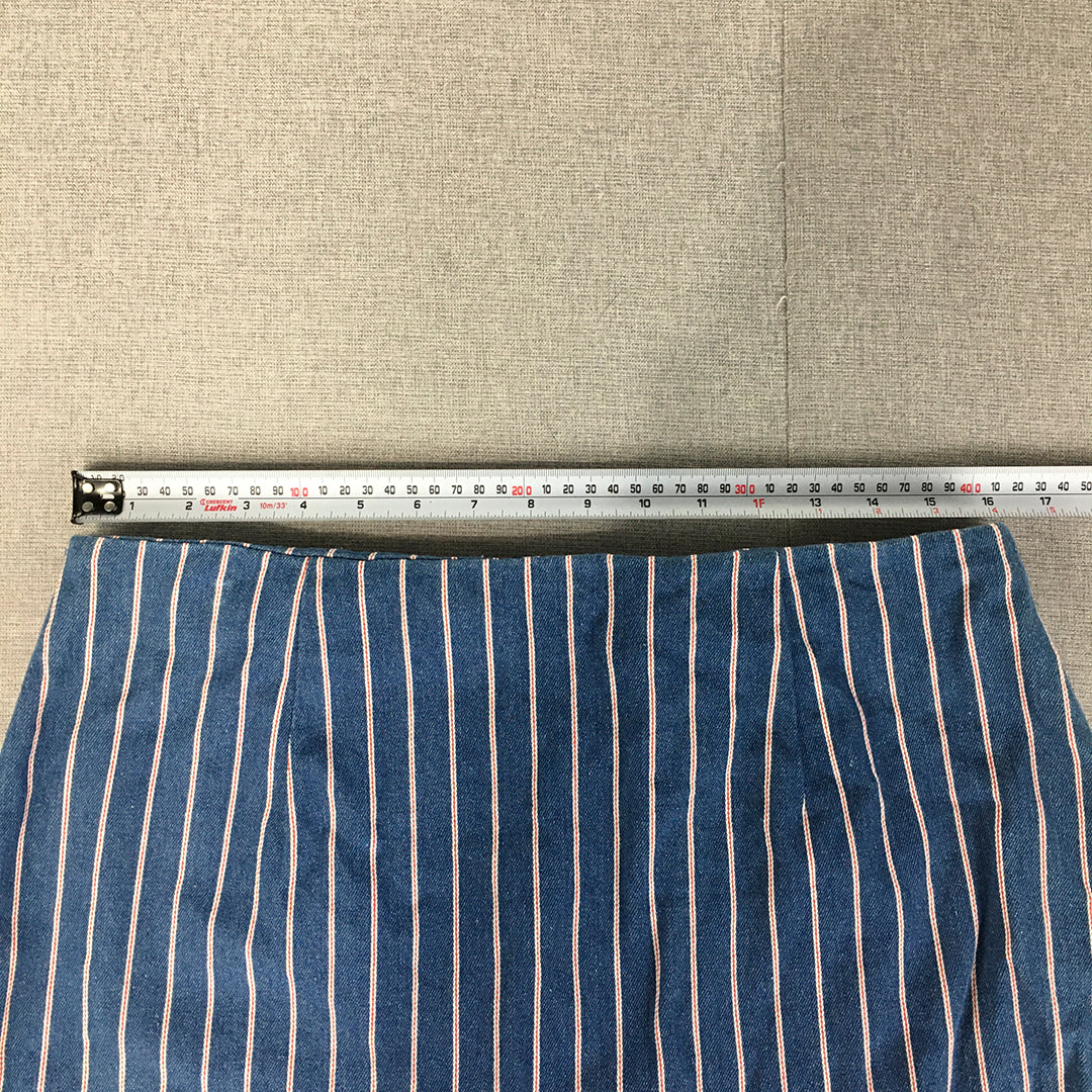 Calli Womens Wrap Skirt Size 14 Blue Striped Mini