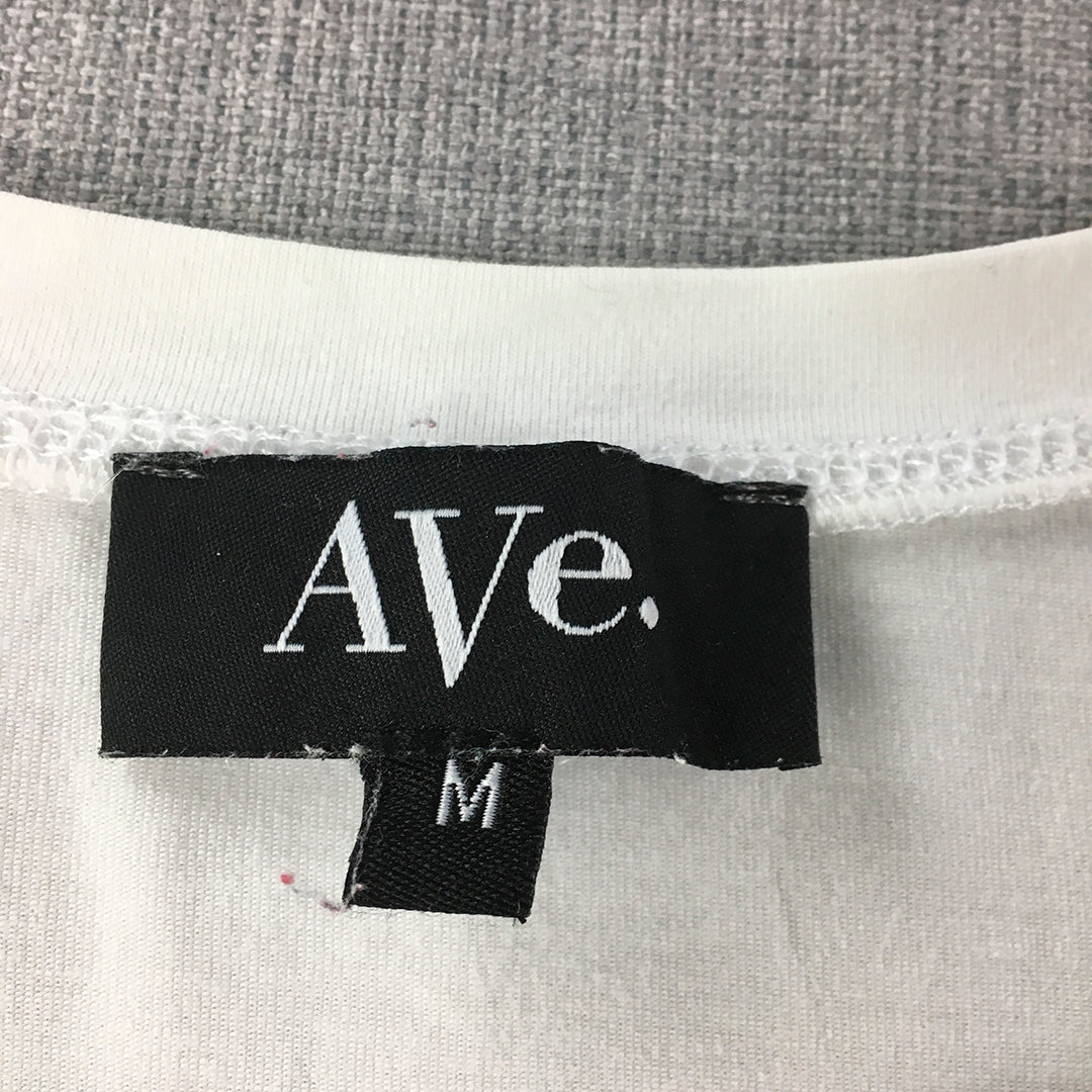 Ave Womens T-Shirt Size M White Logo Short Sleeve Round Neck Top