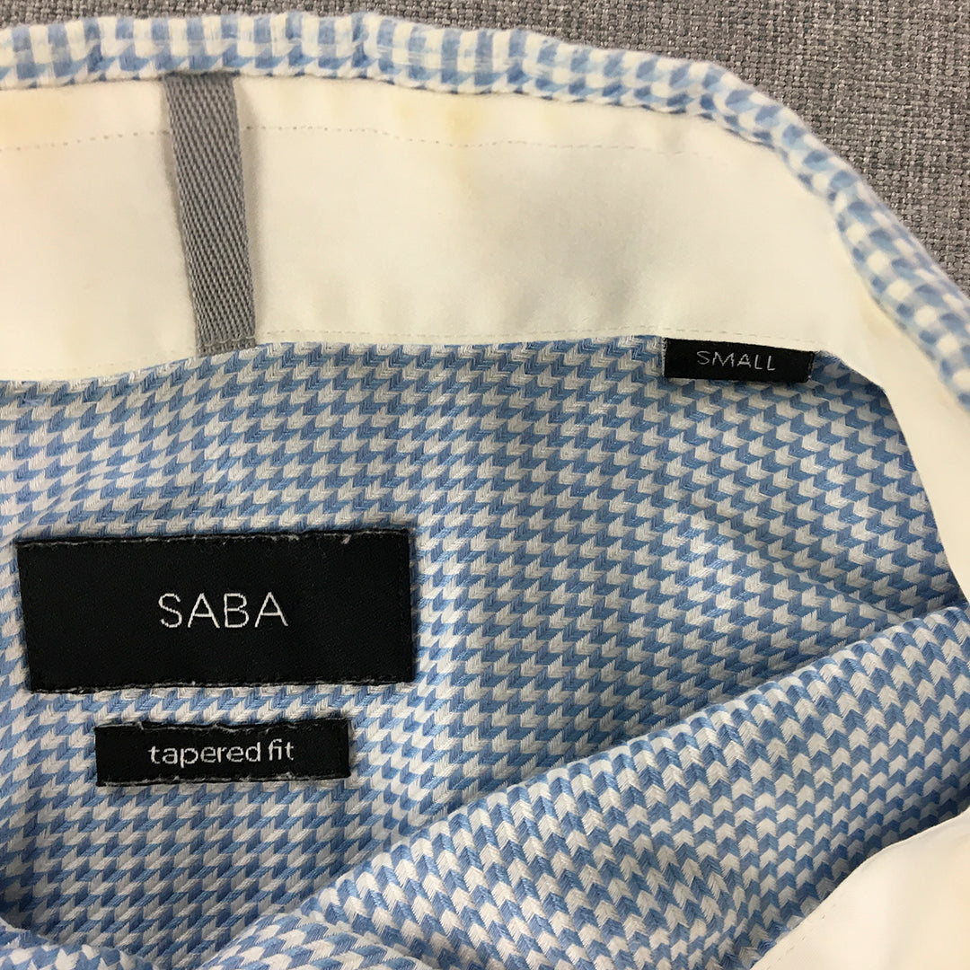 Saba Mens Shirt Size S Tapered Fit Long Sleeve Button-Up Blue Dot Collared