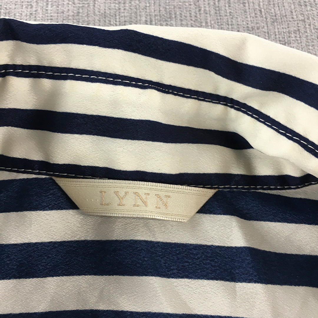 Lynn Womens Shirt Size L Blue White Striped Button-Up