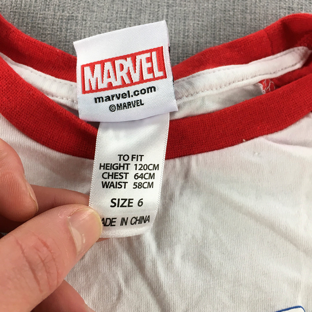 Marvel Kids Boys T-Shirt Size 6 White Red Heros Avengers Short Sleeve Iron Man