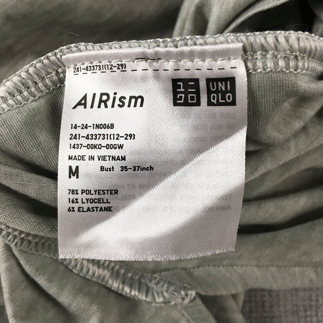 Uniqlo AIRism Womens T-Shirt Size M Grey V-Neck Short Sleeve Top