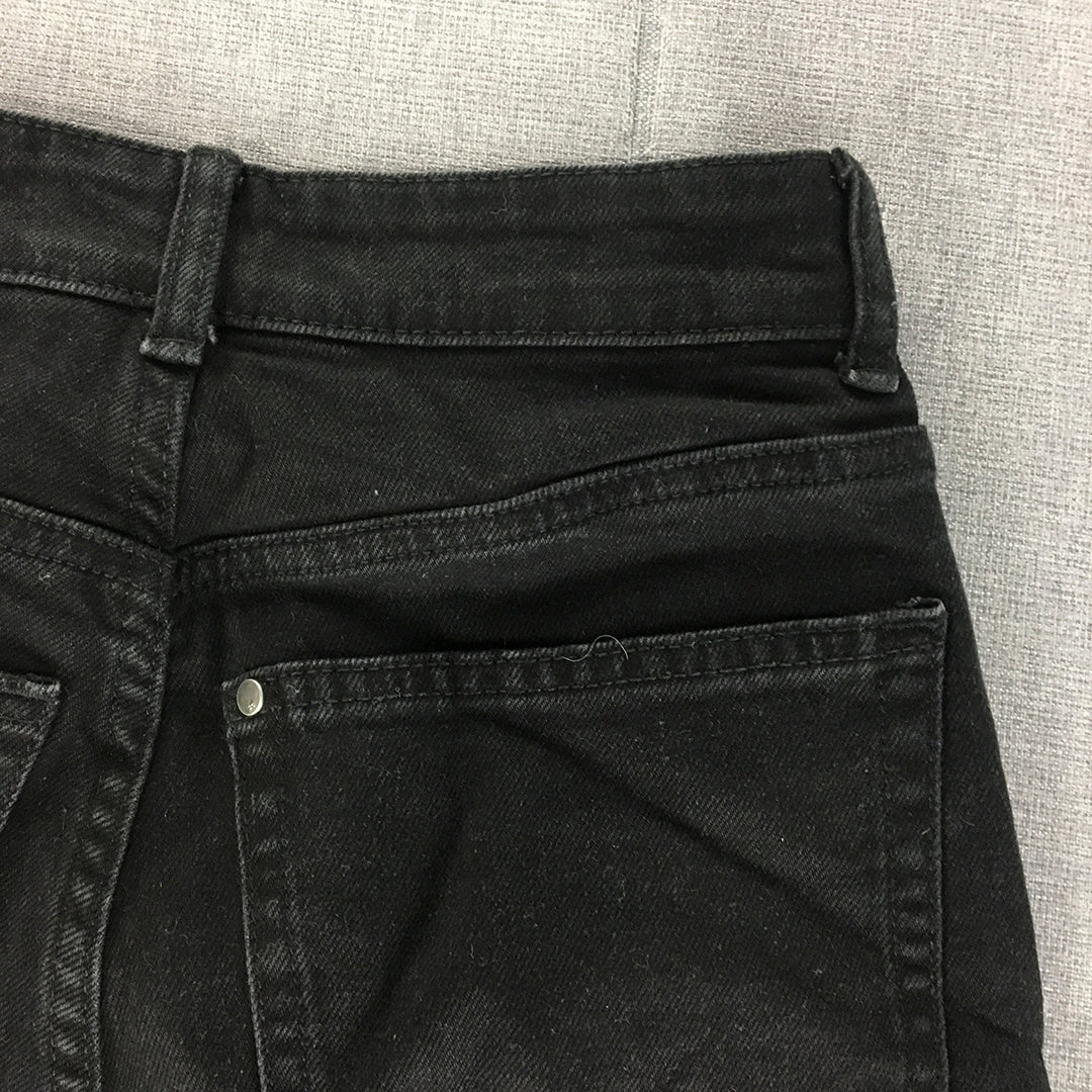 H&M Womens Jeans Size 2 Black Straight Leg Pockets Dark Wash Raw Hem