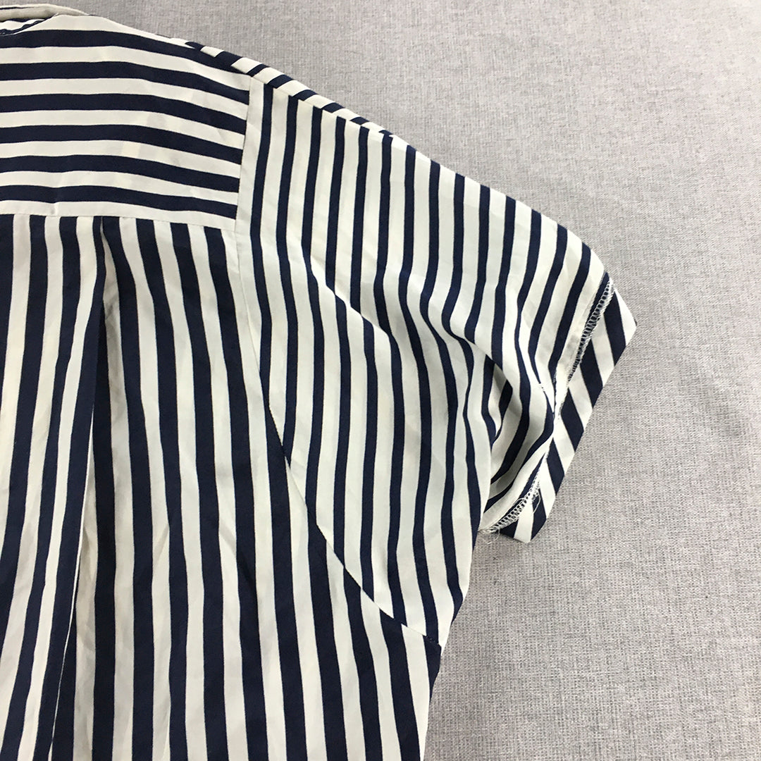 Lynn Womens Shirt Size L Blue White Striped Button-Up