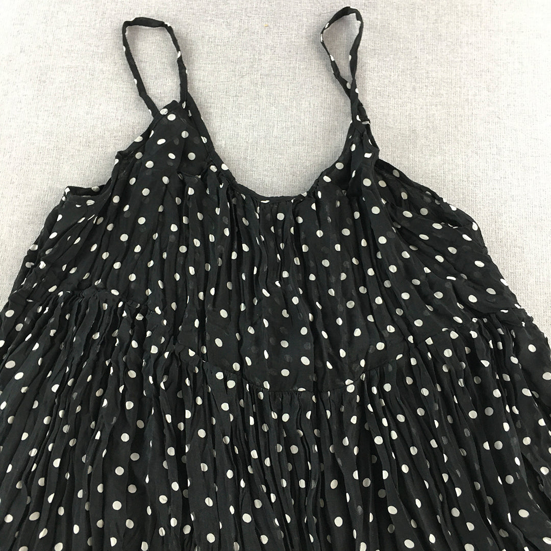 Ming Ya Womens Mini Dress Size L Black Pleated Polka Dot Sleeveless