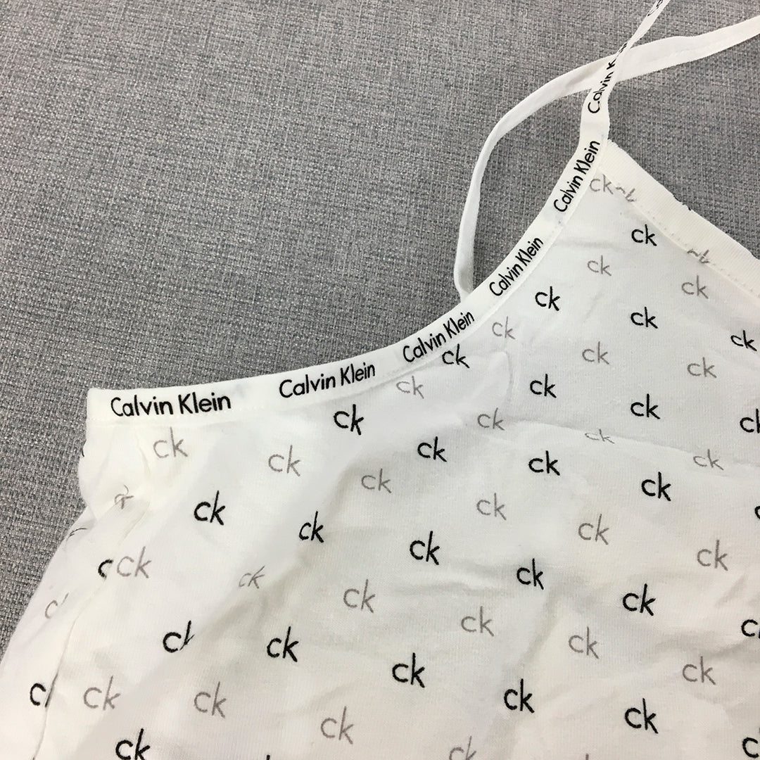 NEW Calvin Klein Sleepwear Womens Top Size L White Logo Pattern Pajama