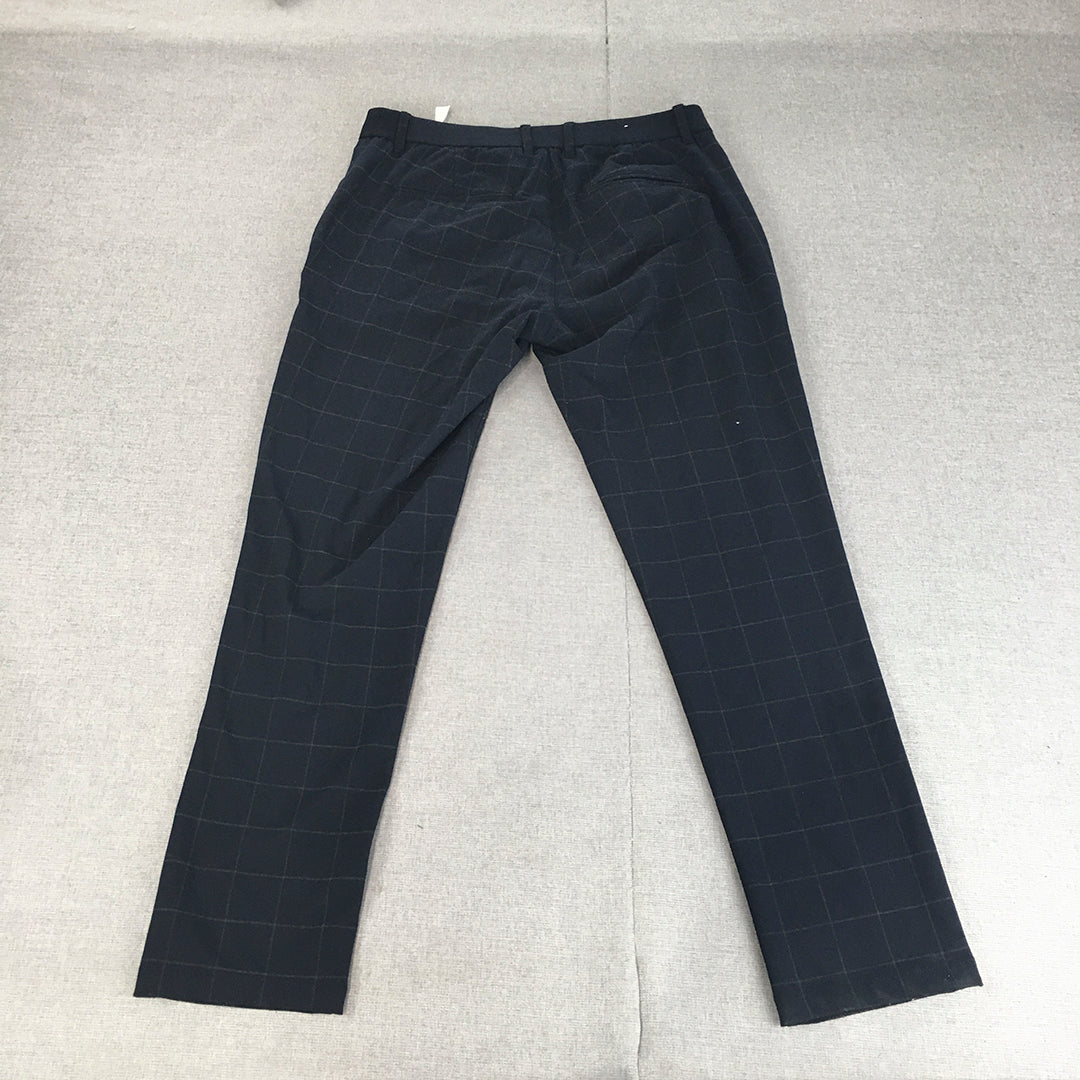 Zara Mens Dress Pants Size 31 Blue Checkered Eleastic Waist Formal