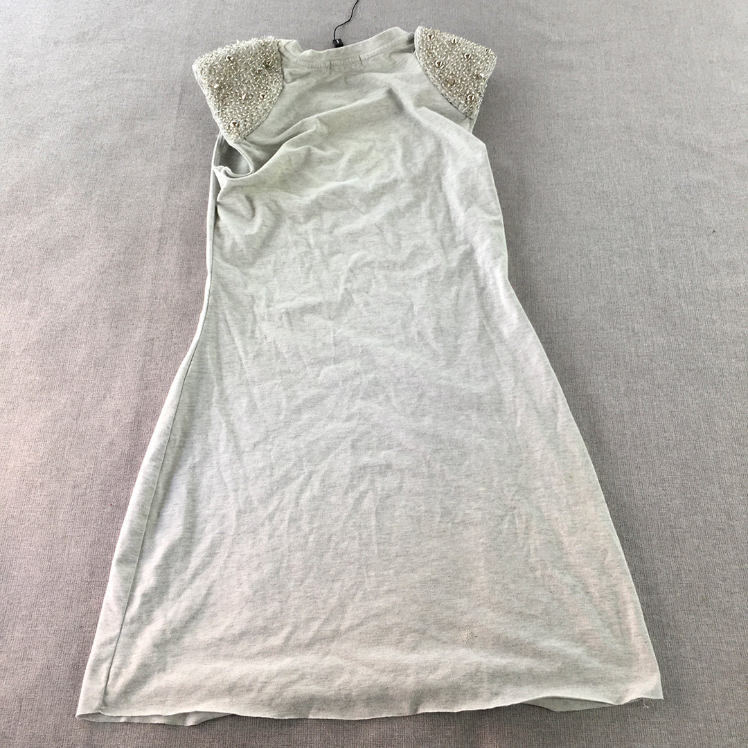 Indikah Womens Mini Dress Size 10 Grey Stretch Fabric Embellished