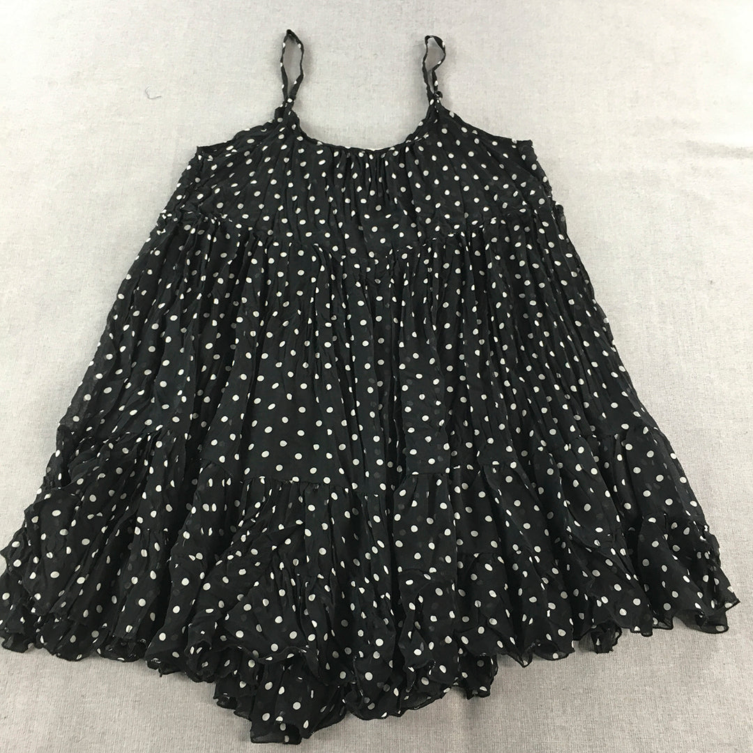 Ming Ya Womens Mini Dress Size L Black Pleated Polka Dot Sleeveless