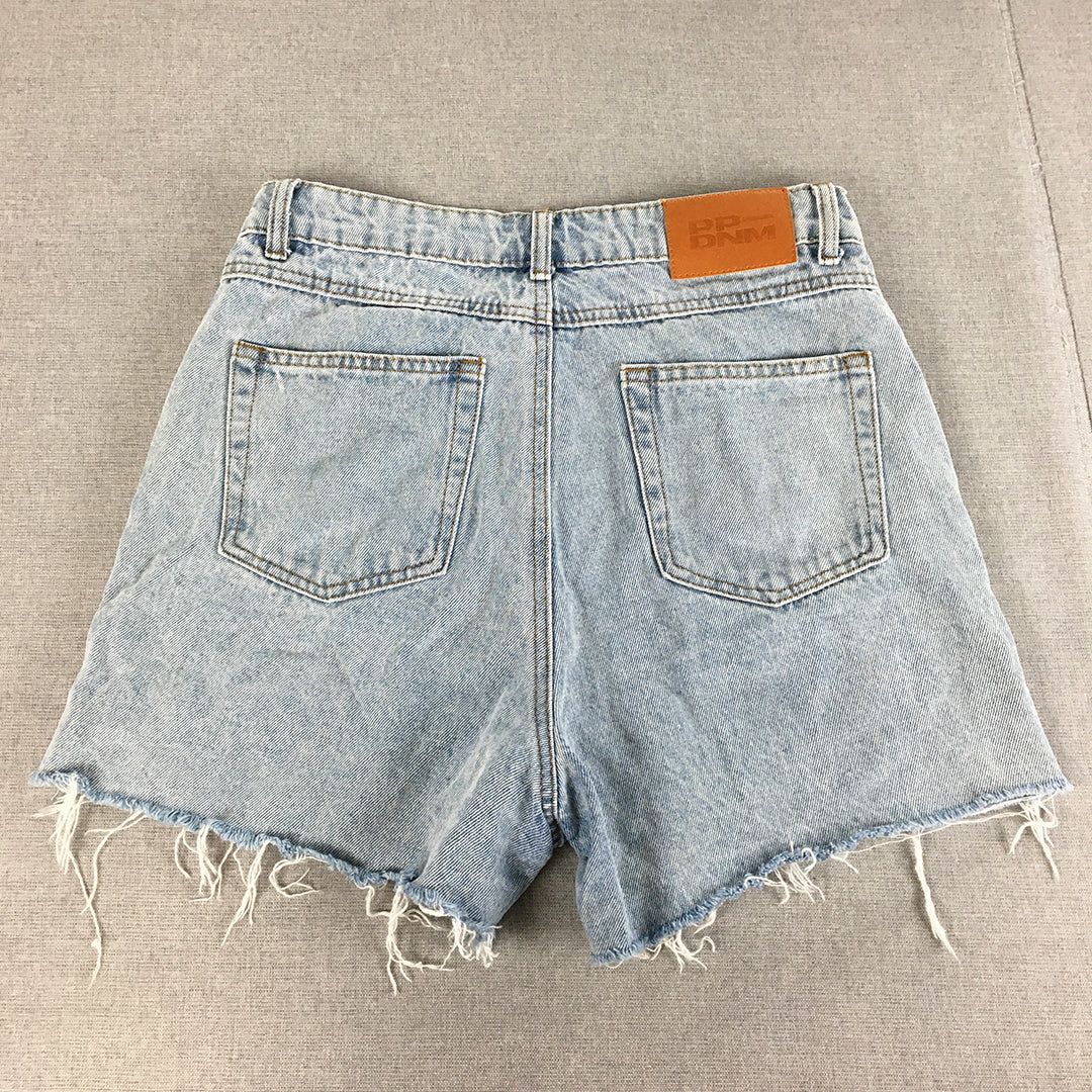 Princess Polly Womens Denim Shorts Size 10 Blue Light Wash Raw Hem