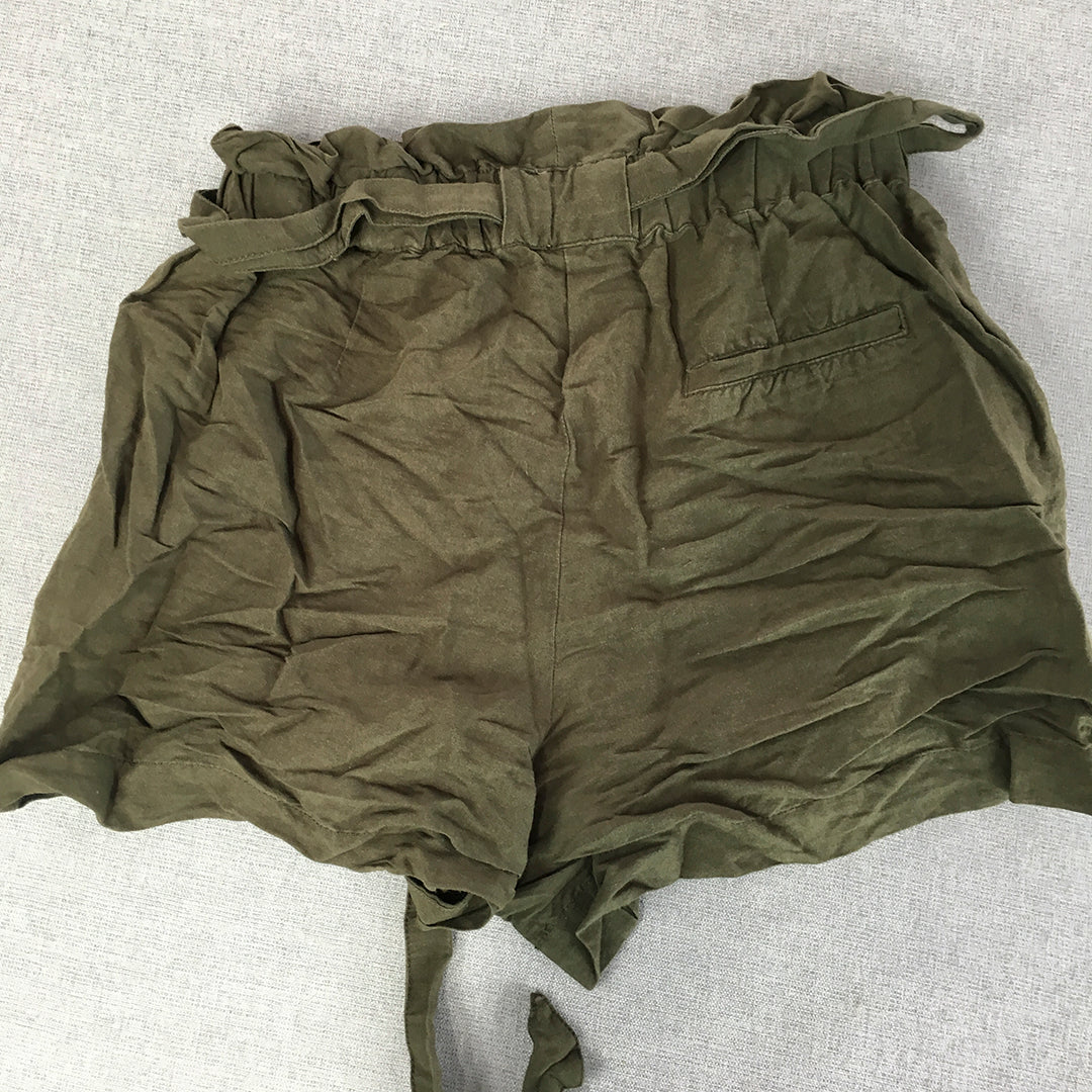 Amelius Womens Linen Shorts Size 6 Khaki Green Belted Elastic Waist