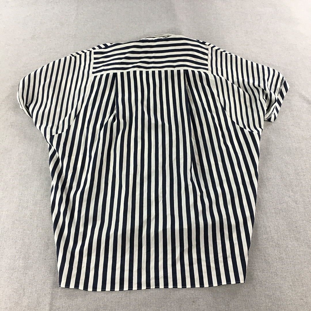 Lynn Womens Shirt Size L Blue White Striped Button-Up