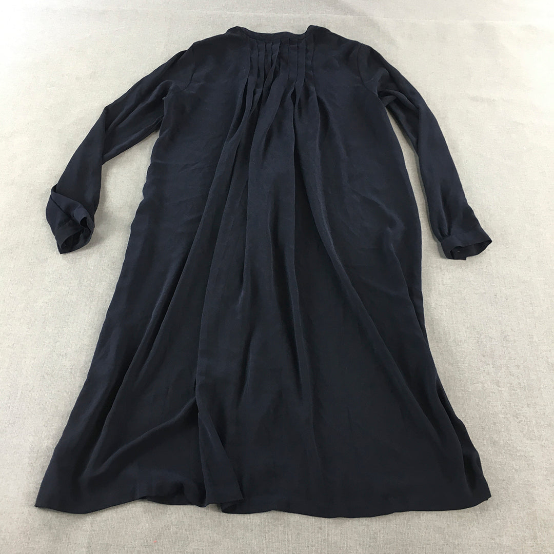 Uniqlo Womens A-Line Dress Size S Navy Blue Pleated Long Sleeve