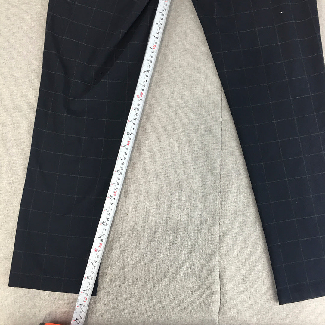 Zara Mens Dress Pants Size 31 Blue Checkered Eleastic Waist Formal