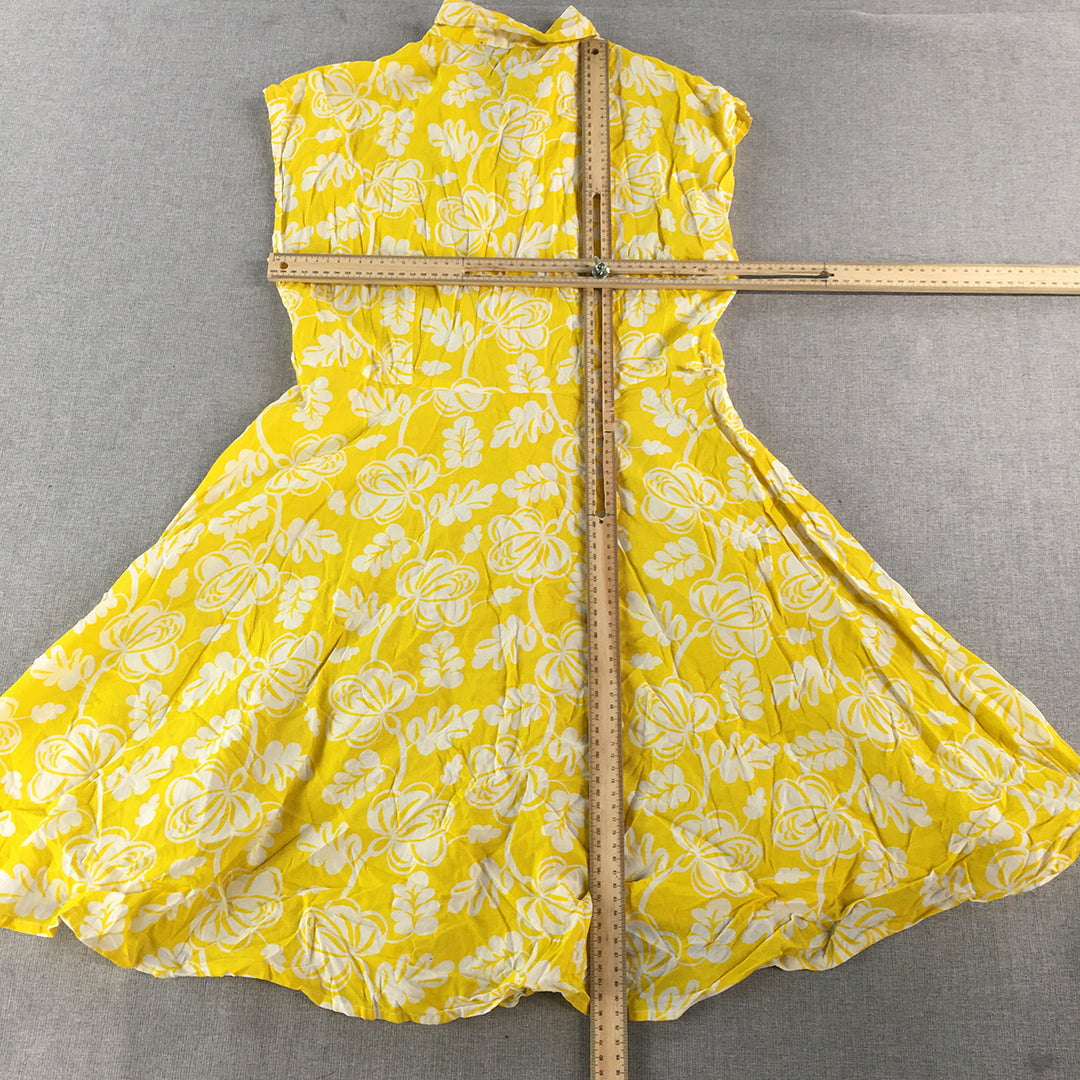 Monoprix Femme Womens Shirt Dress Size 36 (Small) Yellow Floral Fit Flare Midi