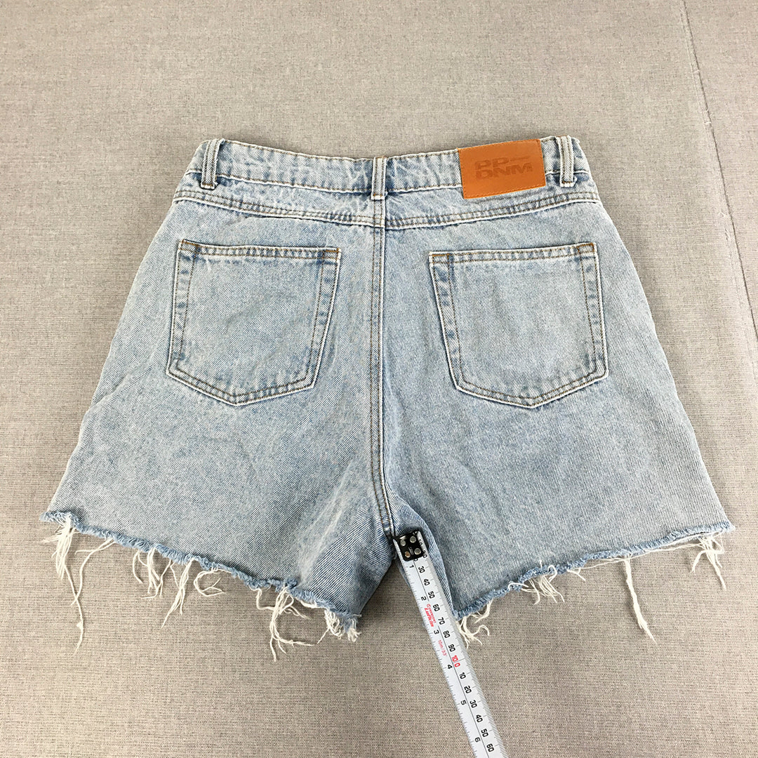 Princess Polly Womens Denim Shorts Size 10 Blue Light Wash Raw Hem