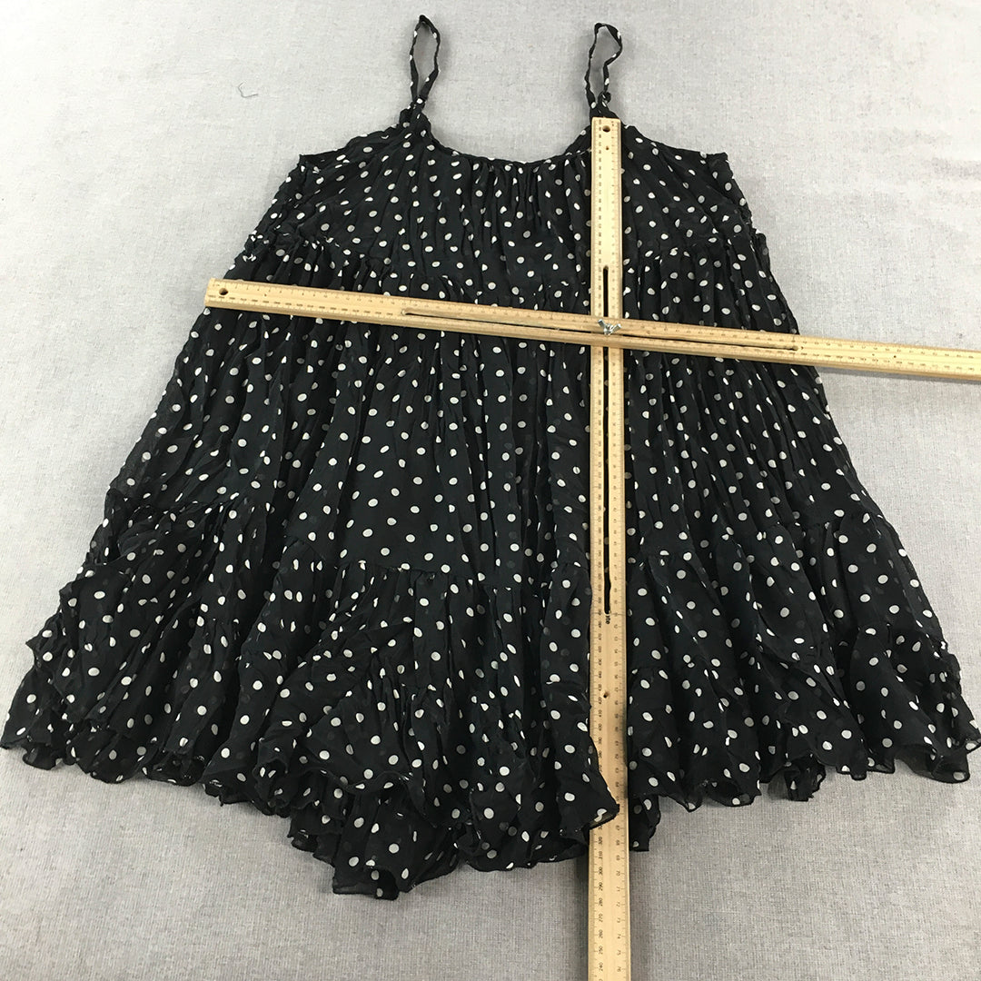 Ming Ya Womens Mini Dress Size L Black Pleated Polka Dot Sleeveless