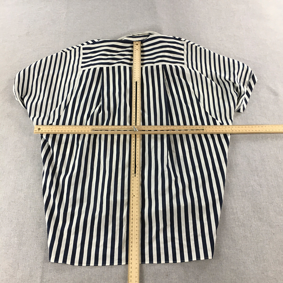 Lynn Womens Shirt Size L Blue White Striped Button-Up