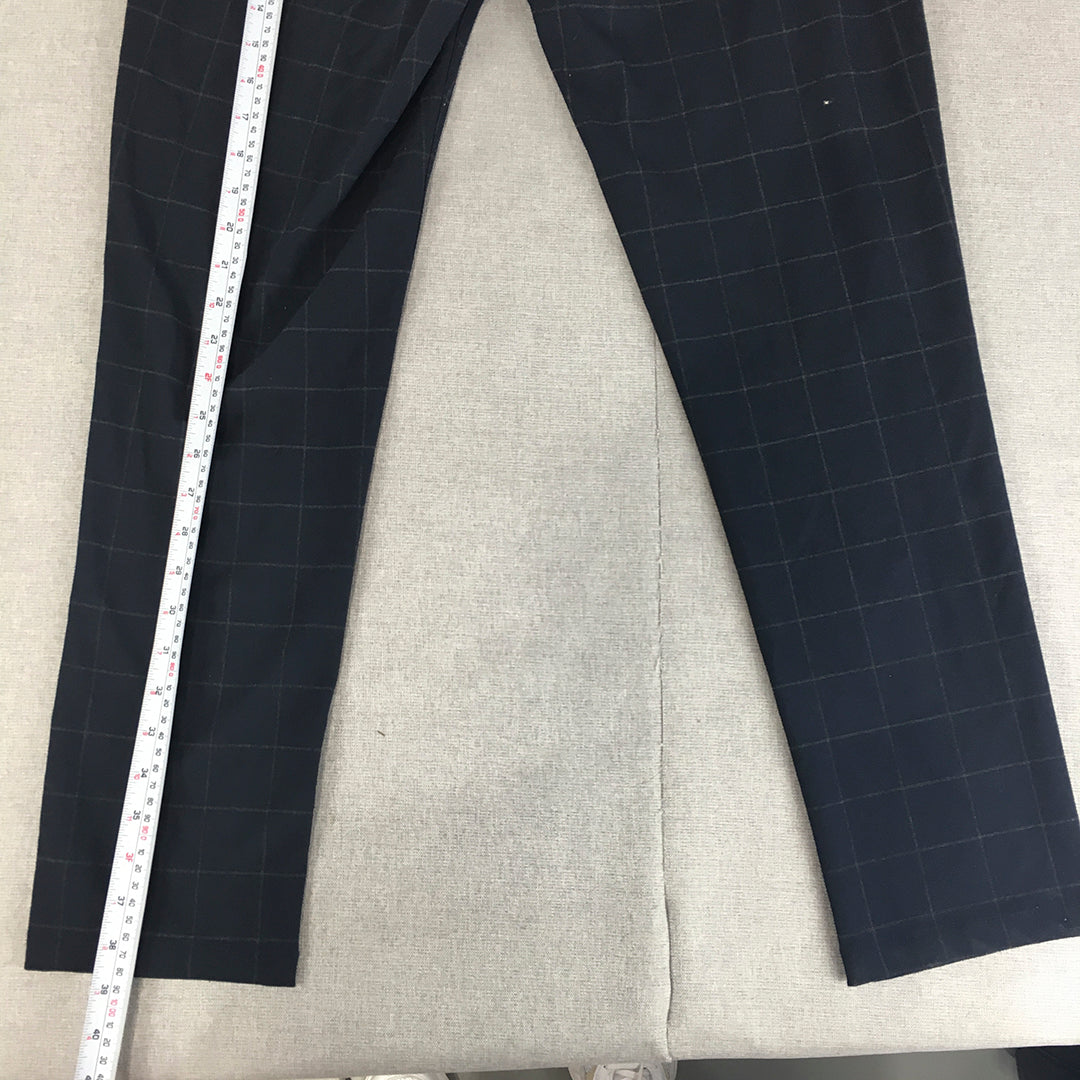 Zara Mens Dress Pants Size 31 Blue Checkered Eleastic Waist Formal