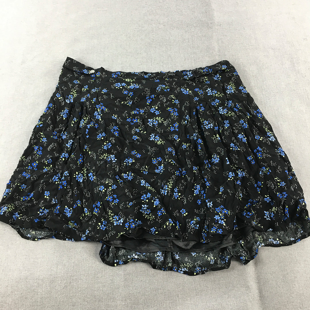 City Chic Womens Mini Skirt Size L Black Blue Floral A-Line