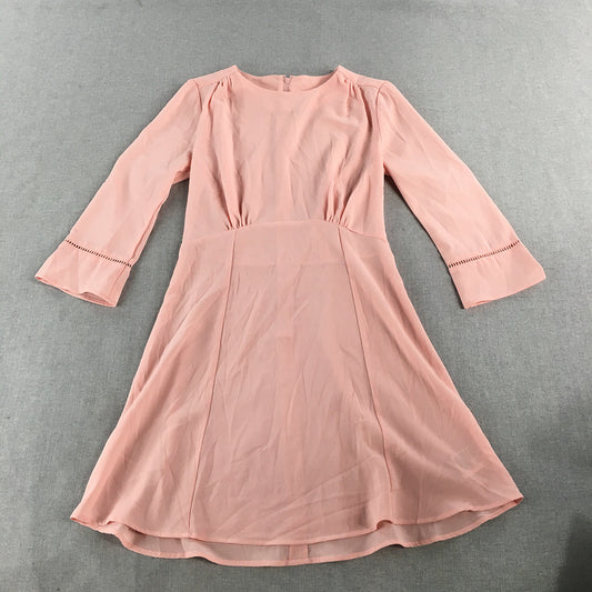 H&M Womens Mini Dress Size 6 Pink Pleated Long Sleeve Fit Flare