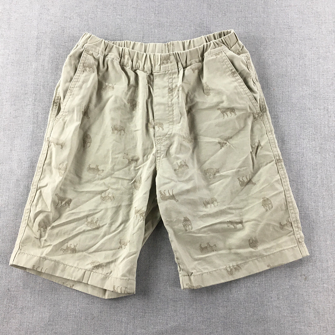 Uniqlo Kids Boys Chino Shorts Size 9 - 10 Years Brown Elephant Pattern