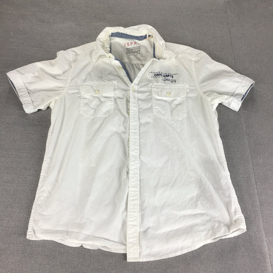 Esprit Womens Shirt Size XL White Short Sleeve Button-Up Collared Pockets