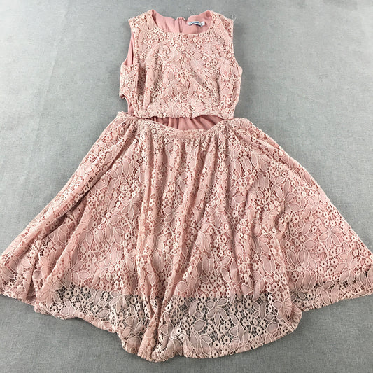 Valleygirl Womens Mini Dress Size 10 Pink Floral Lace Sleeveless