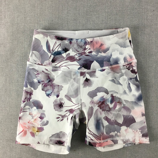 Ell & Voo Womens Legging Shorts Size XS White Purple Floral Activewear Workout