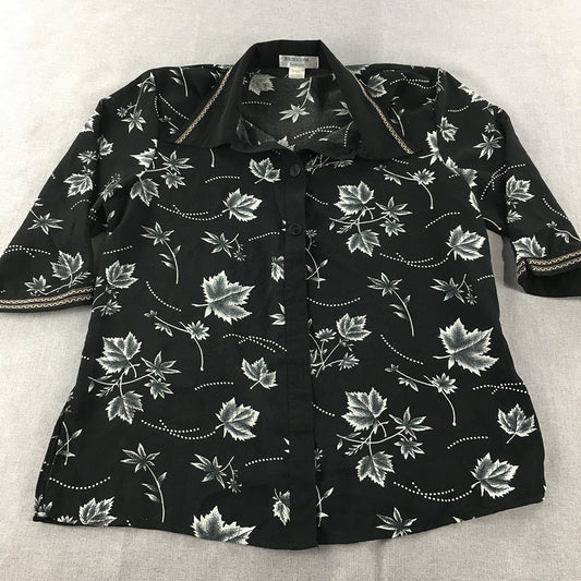 Briecom Womens Shirt Size XL Black Leaf Pattern Button-Up