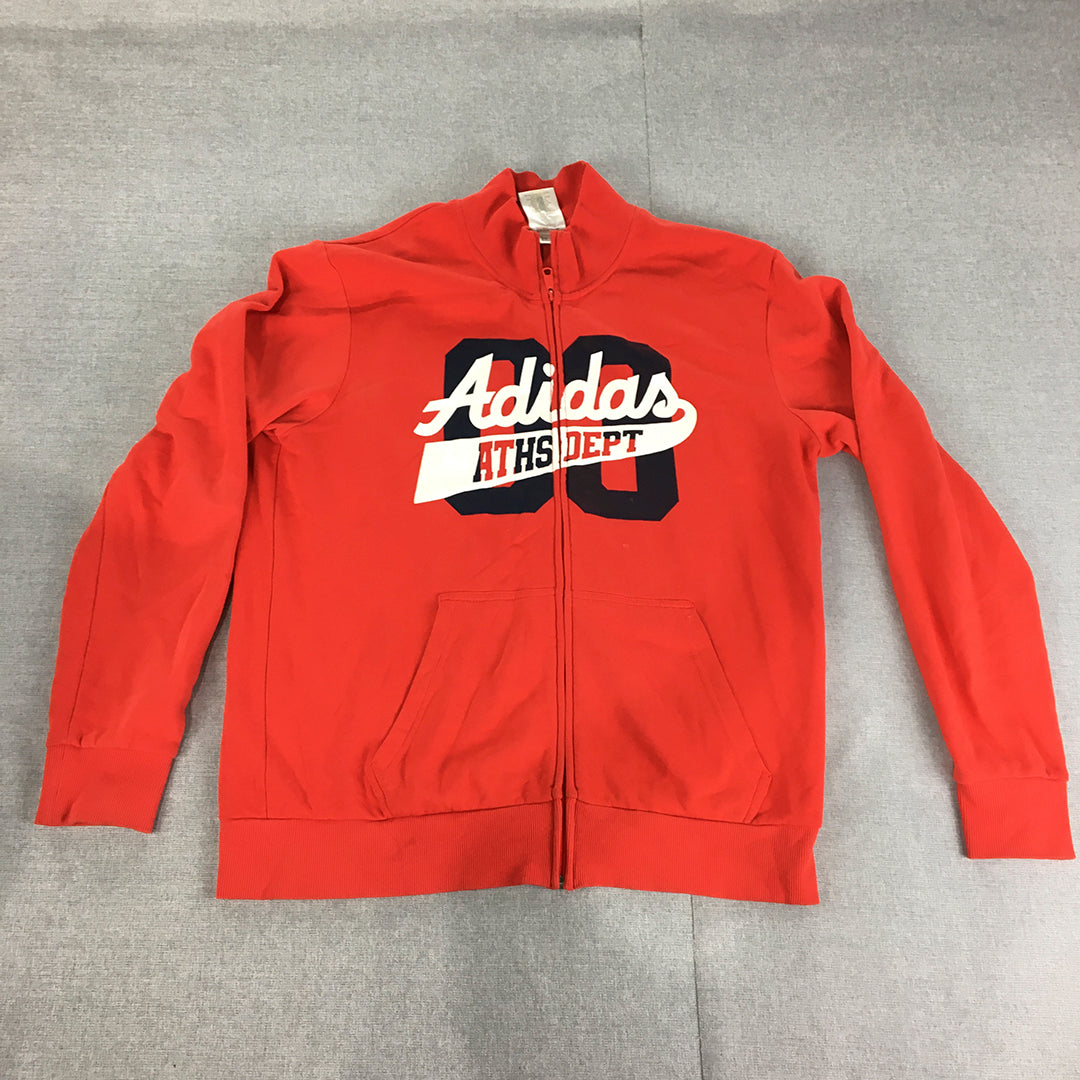 Adidas Mens Jacket Size L Red Logo Zip-Up Pockets Mock Neck Coat